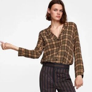 Zara Tan and Black Plaid Shirt